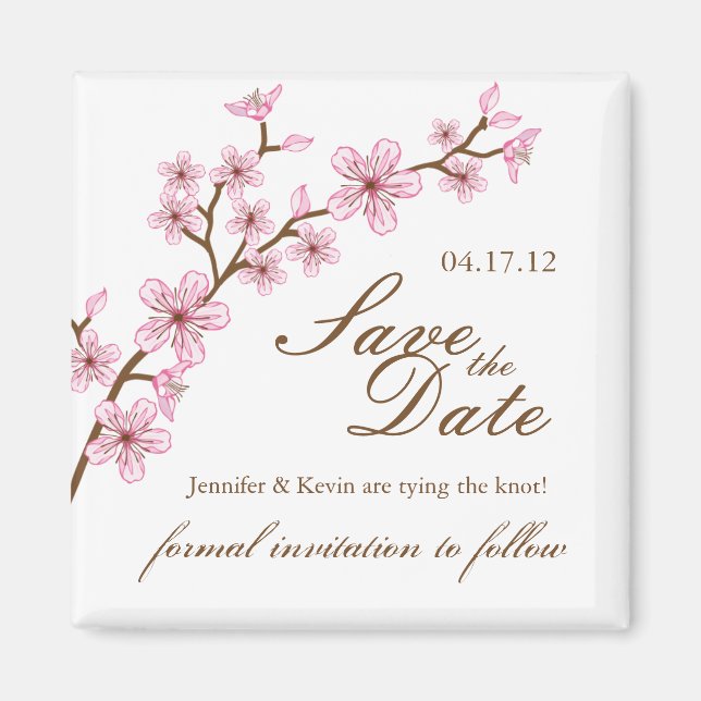 Cherry Blommars Save Date Bröllop Magnet (Framsidan)