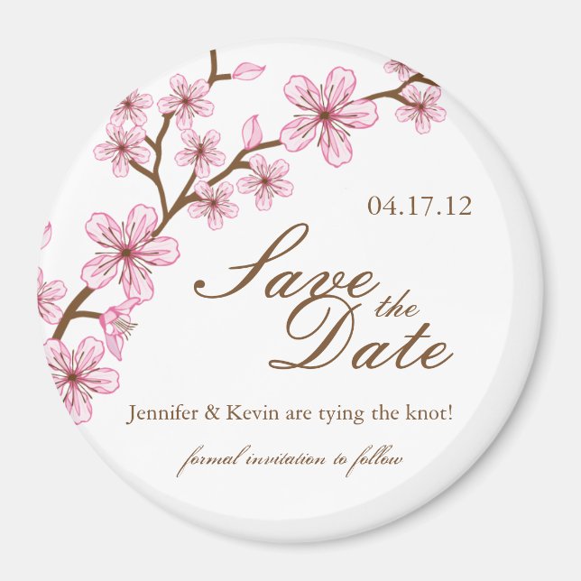 Cherry Blommars Save Date Bröllop Magnet (Framsidan)