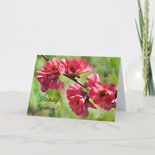 Cherry Blommars Watercolor Art Birthday Kort (Framsida)