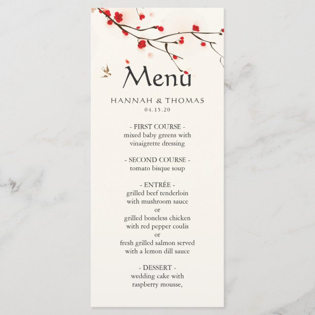 Cherry Blommars Watercolor Bröllop Menu Meny (Framsida)