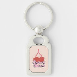 Cherry Bloom Keychain Rektangulärt Silverfärgad Nyckelring
