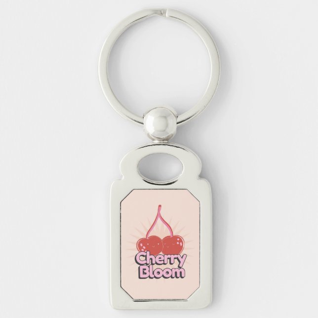 Cherry Bloom Keychain Rektangulärt Silverfärgad Nyckelring (Framsidan)