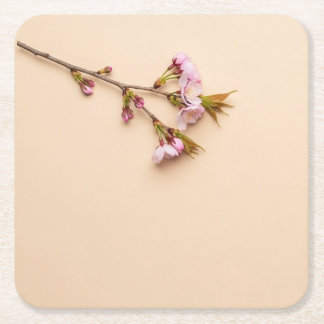 Cherry Blossom and Daisy Background Underlägg Papper Kvadrat