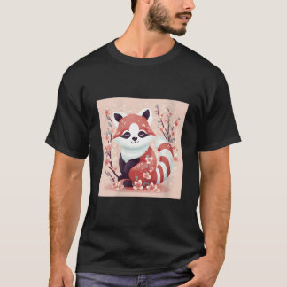 Cherry Blossom And Red Panda Work Beautiful Prints T Shirt