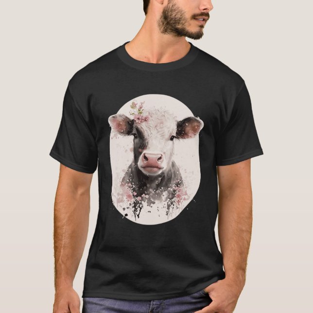 Cherry Blossom Baby Cow Calf Japanese Sakura Farm  T Shirt (Framsida)