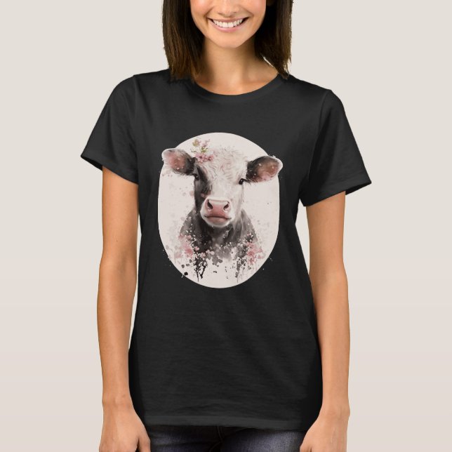 Cherry Blossom Baby Cow Calf Japanese Sakura Farm  T Shirt (Framsida)