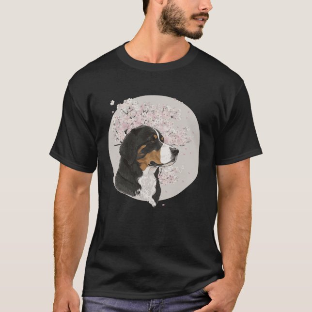 Cherry Blossom Bernese Mountain Dog Breed Japanese T Shirt (Framsida)