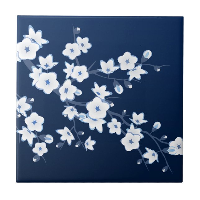 Cherry Blossom Blue White Kakelplatta (Framsidan)