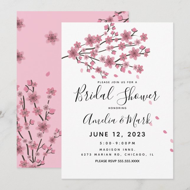 Cherry Blossom Blush Petals Bröllopsdusch    Inbjudningar (Fram/baksida)