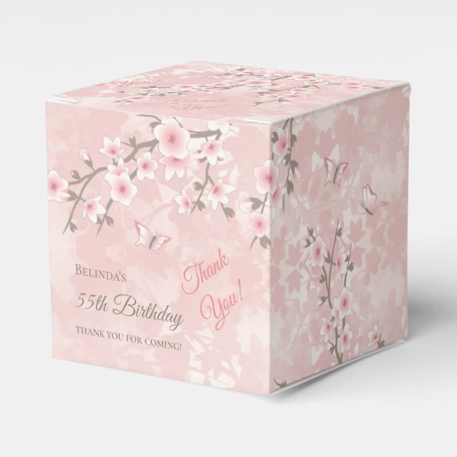 Cherry Blossom Blush Pink Birthday  Favor Box Presentaskar (Framsidan Sidan)