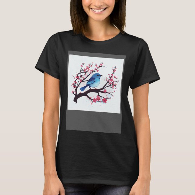Cherry Blossom Branch and Eastern Blue Bird for sp T Shirt (Framsida)