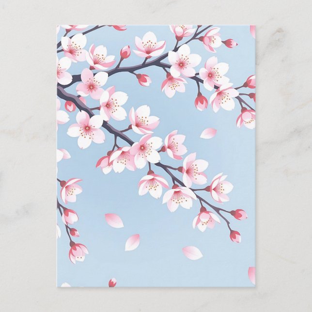Cherry Blossom Branches Serene Pattern Vykort (Framsida)