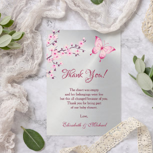 Cherry Blossom Butterfly Baby Shower Thank You Tack Kort