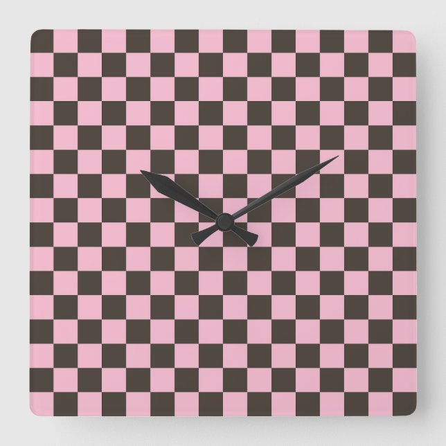 Cherry blossom checkered board pattern fyrkantig klocka (Framsida)