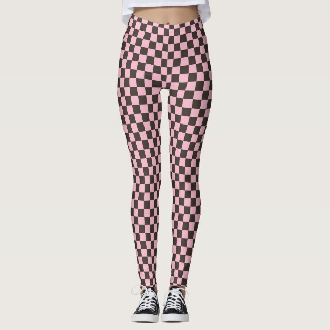 Cherry blossom checkered board pattern leggings (Framsida)