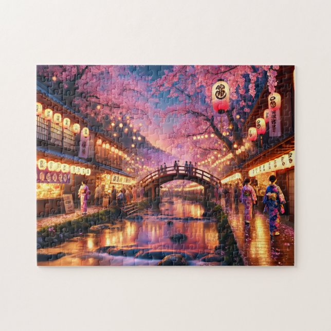 Cherry Blossom Festival Japan Lantern Street Pussel (Horisontell)