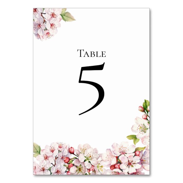 Cherry Blossom floral Table Number Card Bordsnummer (Framsidan)