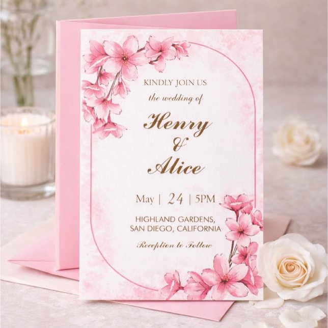 Cherry Blossom Floral Wedding Invitation Inbjudningar (Skapare uppladdad)