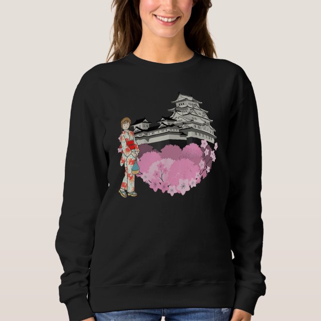 Cherry Blossom Flowers and Japanese Girl Japanese  T Shirt (Framsida)