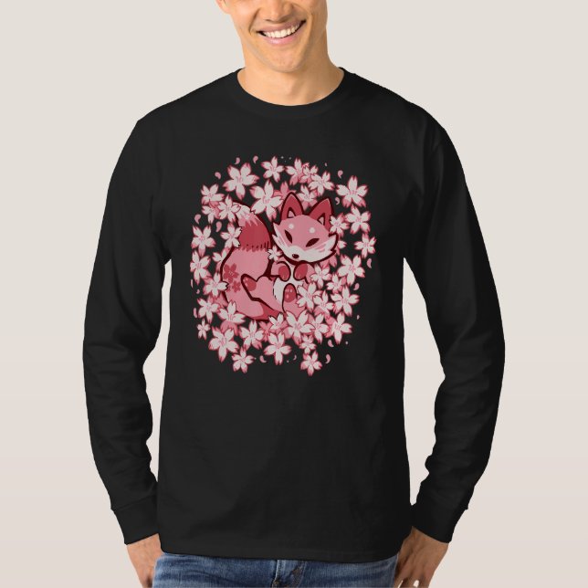 Cherry Blossom Fox Cute Pink Fox T Shirt (Framsida)