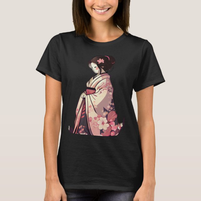 Cherry blossom geisha japanese woman flowers t shirt (Framsida)