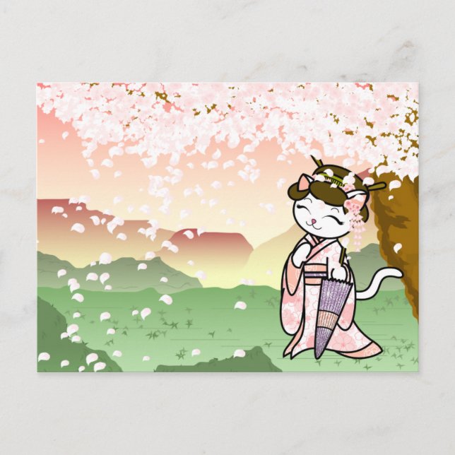 Cherry Blossom Geisha Kitty Vykort (Framsida)