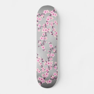 Cherry Blossom Grå Rosa Asiatisk Blommig Mini Skateboard Bräda 18,5 Cm