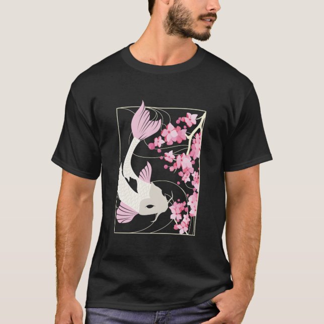 Cherry Blossom I Japanese Fish I Koi Carp T Shirt (Framsida)