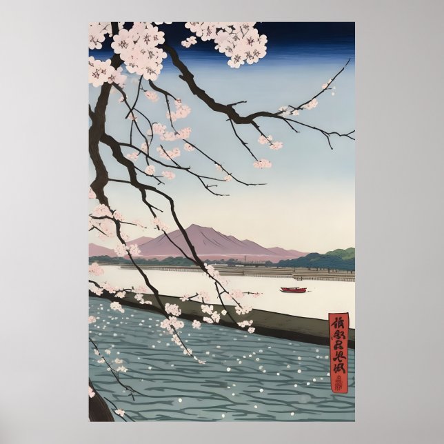 Cherry blossom in the Sumida River Poster (Framsidan)
