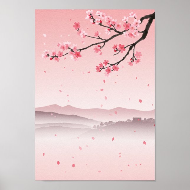 Cherry Blossom Japanese Print Poster (Framsidan)