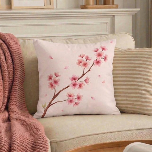Cherry Blossom Japanese Sakura Throw Pillow Kudde (Skapare uppladdad)