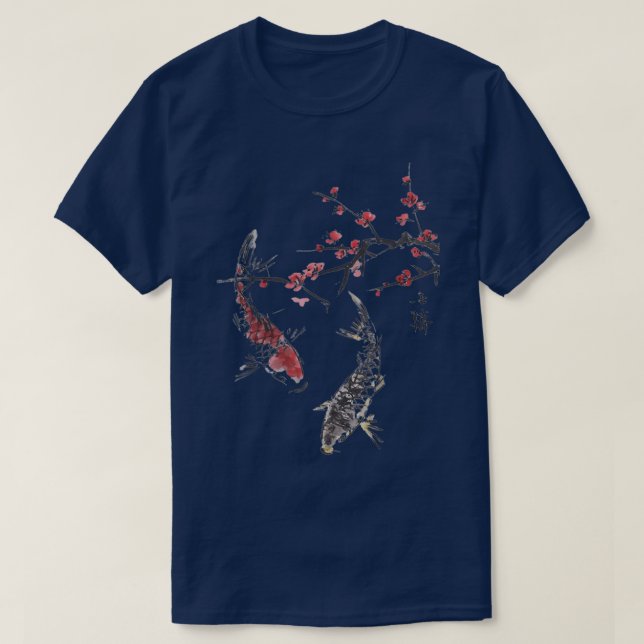 Cherry Blossom Koi Carp Fish Japanese Sakura Graph T Shirt (Design framsida)