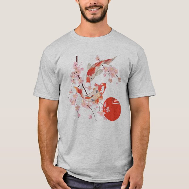 Cherry Blossom Koi Carp Fish Japanese Sakura Graph T Shirt (Framsida)