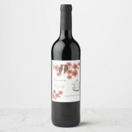 Cherry Blossom Lovebirds Wedding Wine Bottle Label Vinflaska Etikett