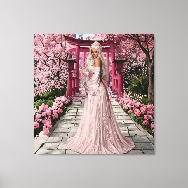 Cherry Blossom Maiden Wall Art Canvastryck (Framsida)