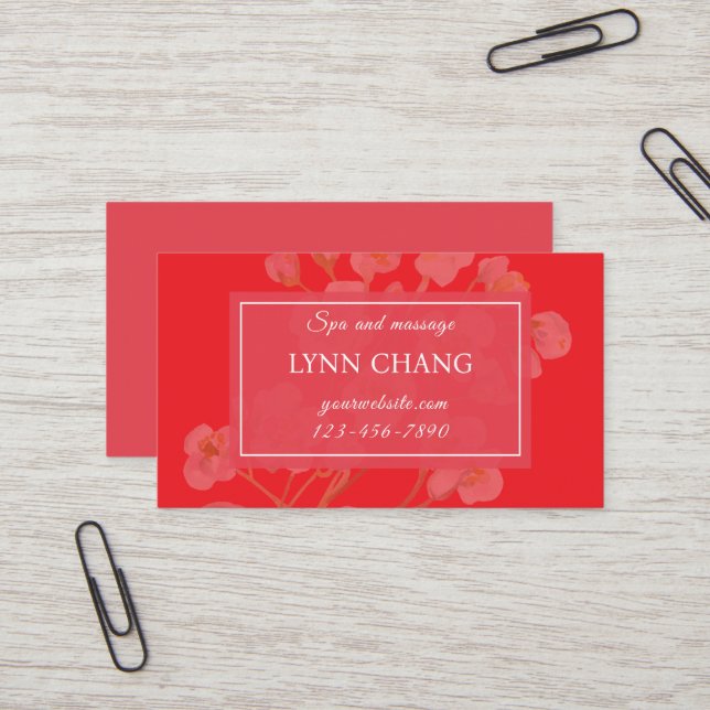 Cherry Blossom Massage Spa Business Card Visitkort (Fram/Back In Situ)