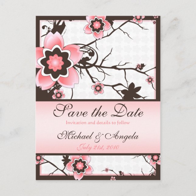 Cherry Blossom Modern Anpassad Save The Date Meddelande Vykort (Framsida)
