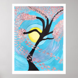 Cherry Blossom Moon Hand Painted Acrylic Poster Ar