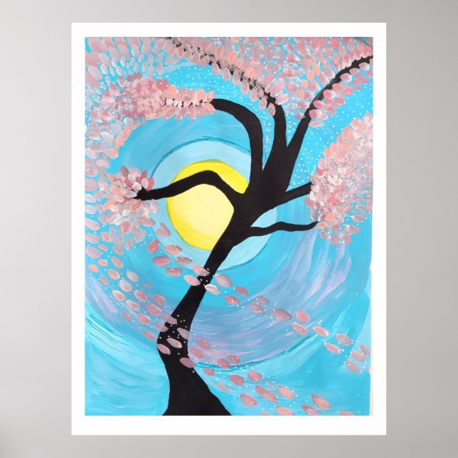 Cherry Blossom Moon Hand Painted Acrylic Poster Ar (Framsidan)