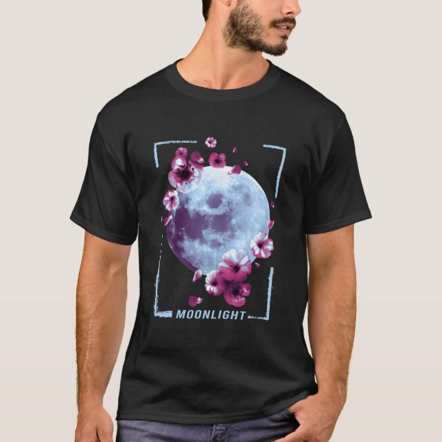 Cherry Blossom Moonlight Japanese Painting T Shirt (Framsida)