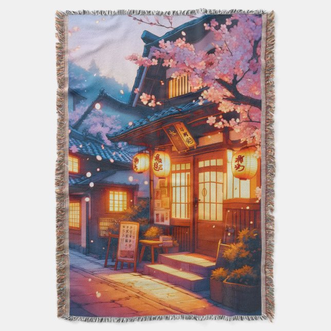 Cherry Blossom Night in Old Japan Filt (Framsidan Vertikal)