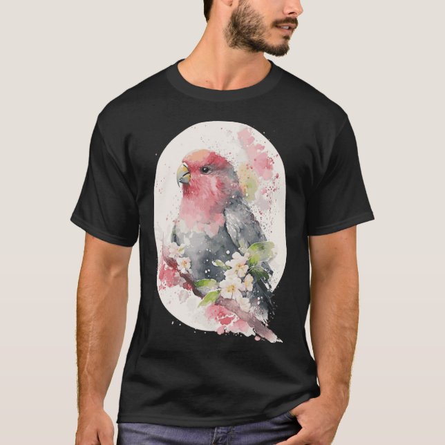 Cherry Blossom Parrot Japanese Sakura Budgie Parak T Shirt (Framsida)