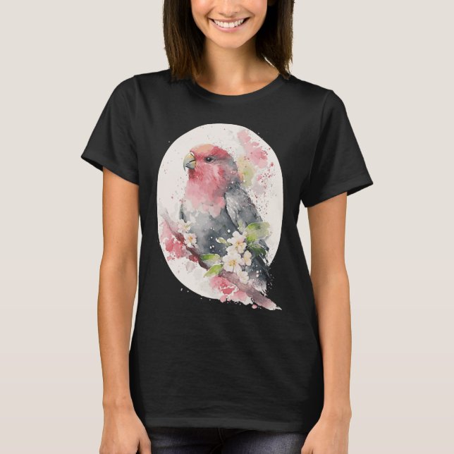 Cherry Blossom Parrot Japanese Sakura Budgie Parak T Shirt (Framsida)