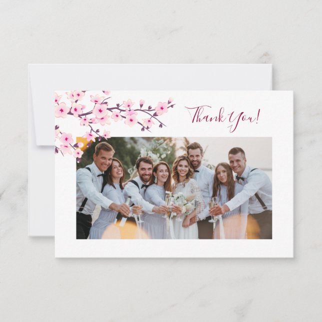 Cherry Blossom Photo Wedding Thank You Card Tack Kort (Framsida)