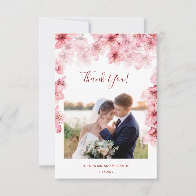 Cherry Blossom Photo Wedding Thank You Card Tack Kort (Framsida)