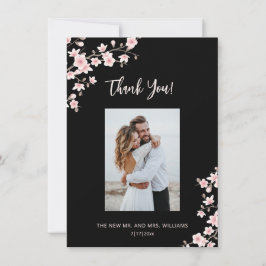 Cherry Blossom Pink Black Wedding Thank You Tack Kort