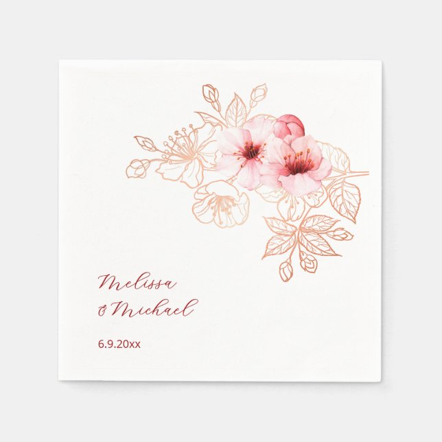 Cherry Blossom Pink White Wedding Pappersservett (Framsidan)