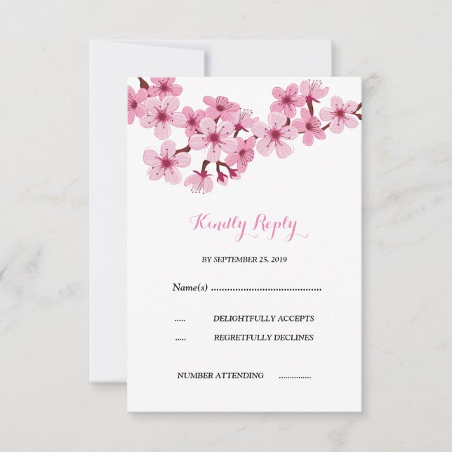 Cherry Blossom Rosa Vit  blommig  Bröllops-RSVP OSA Kort (Framsida)