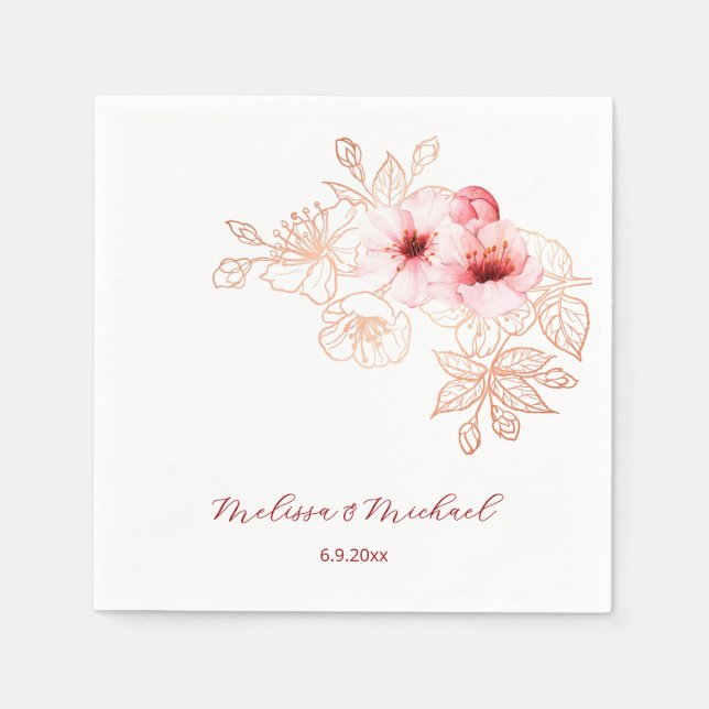 Cherry Blossom Rosa Vit Bröllop Pappersservett (Framsidan)