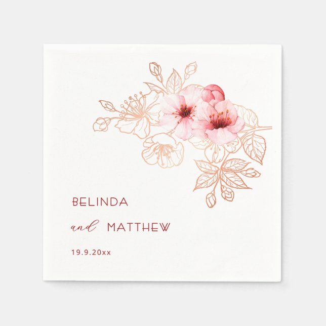 Cherry Blossom Rosa Vit Bröllop Pappersservett (Framsidan)